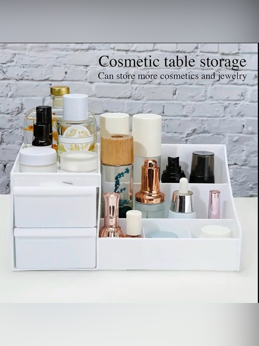 White Cosmetic Table Storage Organizer - Multi-Compartment